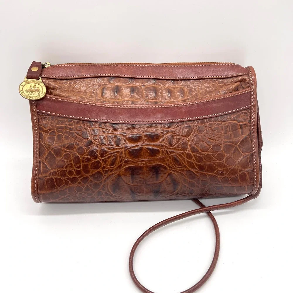 BRAHMIN Vintage Alligator Crossbody Bag Womens Brown Leather Embossed Crocodile - Picture 2 of 16